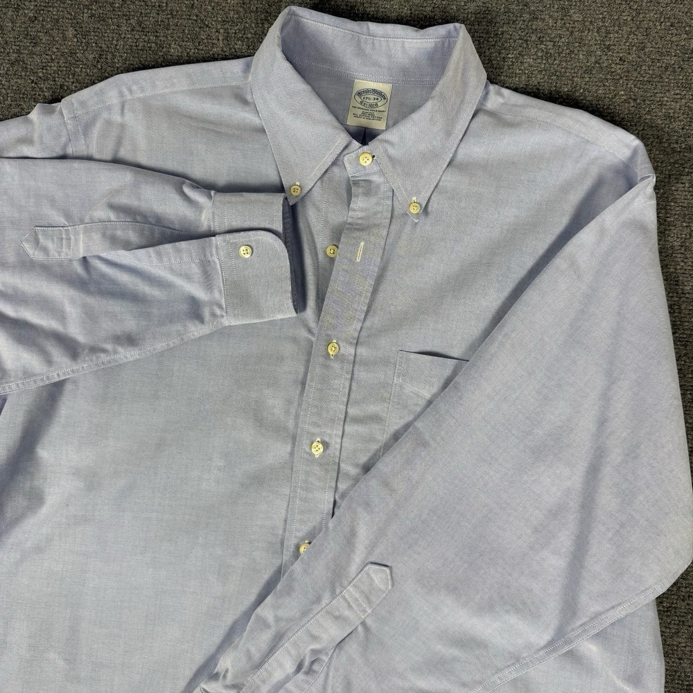 Brooks Brothers Slim Fit Non-Iron Supima Cotton Blue Button Up 17.5 34 Polo
